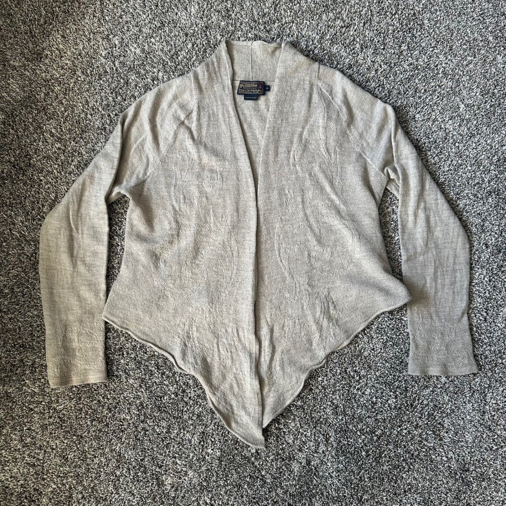 Pendleton Cardigan Sweater Beige Draped Waterfall Open Front Pointelle XL